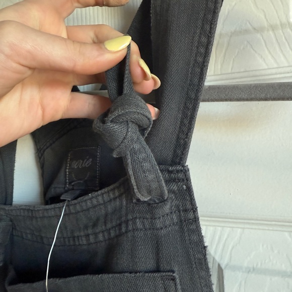 NEW AERIE Denim Overalls Werk & Play Twill Baggy Wide Leg Black Grey Women’s XS - Picture 8 of 8